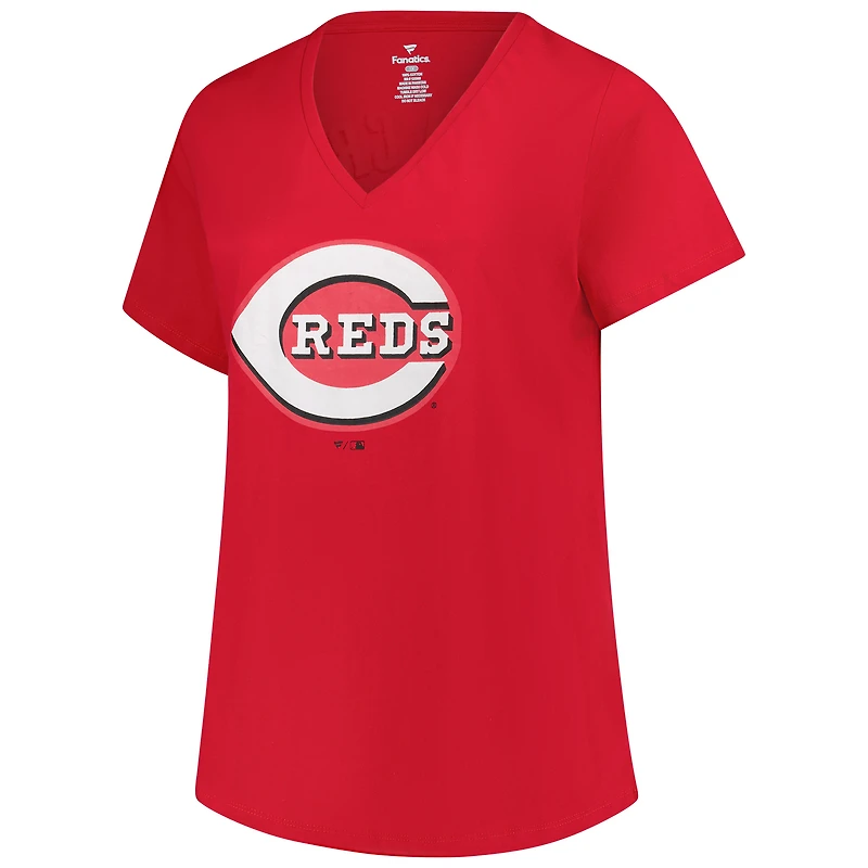 Profil femme Elly De La Cruz Rouge Cincinnati Reds T-shirt col en V grande taille avec nom et numéro