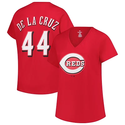 Profil femme Elly De La Cruz Rouge Cincinnati Reds T-shirt col en V grande taille avec nom et numéro