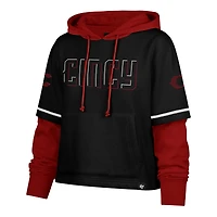 Women's '47  Black Cincinnati Reds City Connect Shortstop Cropped Pullover Hoodie