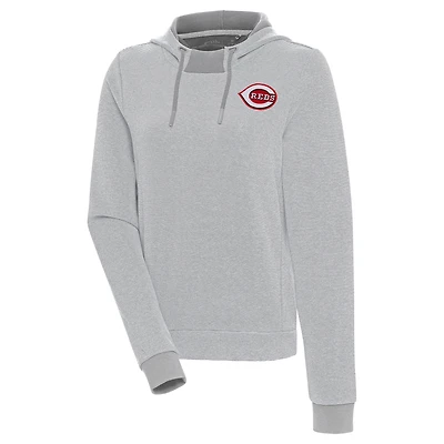 Sweat à capuche trois bandes Axe Bunker pour femme des Cincinnati Reds, gris/blanc, Antigua
