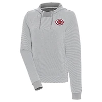 Sweat à capuche trois bandes Axe Bunker pour femme des Cincinnati Reds, gris/blanc, Antigua