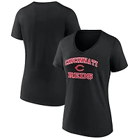 T-shirt noir à col en V pour femmes Cincinnati Reds Heart & Soul
