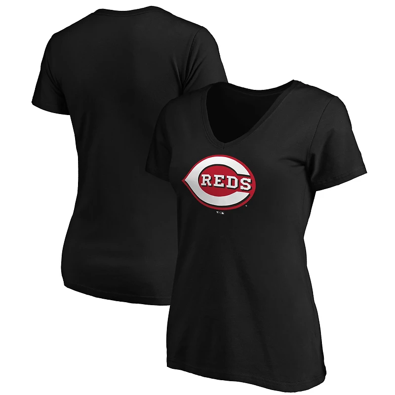 Women's Black Cincinnati Reds Official Logo V-Neck T-Shirt