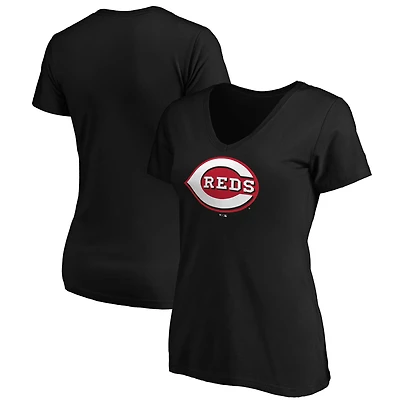 Women's Black Cincinnati Reds Official Logo V-Neck T-Shirt