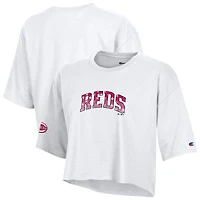 Women's Champion  White Cincinnati Reds Boyfriend Cropped Americana T-Shirt