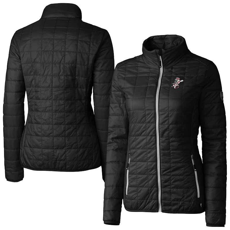 Women's Cutter & Buck Black Cincinnati Reds Cooperstown Collection Rainier PrimaLoft Eco Insulated Full-Zip Puffer Jacket