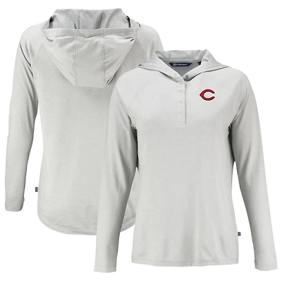 T-shirt à manches longues raglan capuche et pour femme Cutter & Buck Gray Cincinnati Reds Coastline Epic Comfort Eco Recycled