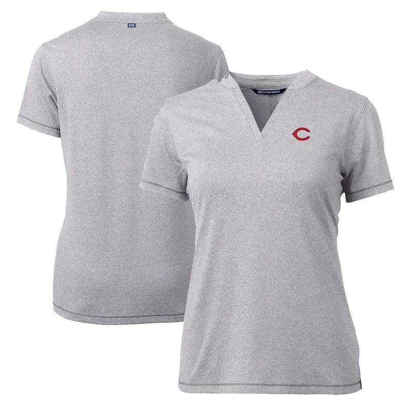 Women's Cutter & Buck Heather Gray Cincinnati Reds DryTec Forge Stretch V-Neck Blade Top