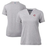Women's Cutter & Buck Heather Gray Cincinnati Reds DryTec Forge Stretch V-Neck Blade Top