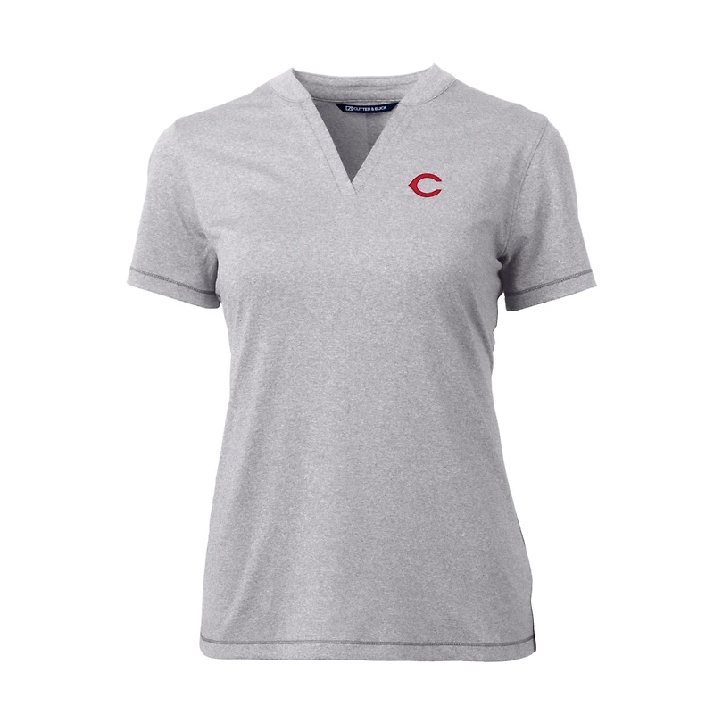 Women's Cutter & Buck Heather Gray Cincinnati Reds DryTec Forge Stretch V-Neck Blade Top