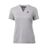 Women's Cutter & Buck Heather Gray Cincinnati Reds DryTec Forge Stretch V-Neck Blade Top