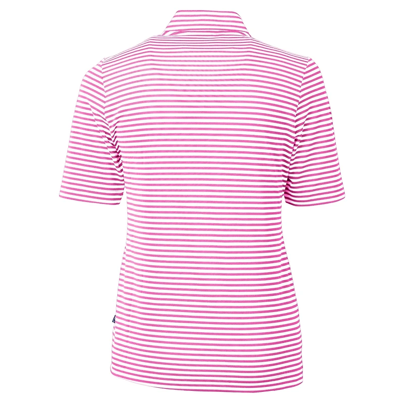 Haut zippé quart de tour en Pique recyclé à rayures Virtue Eco pour femme, rose, Cutter & Buck, des Reds Cincinnati