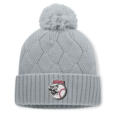 Bonnet en maille gris Cincinnati Reds pour femme, avec pompon, de la marque Fanatics.