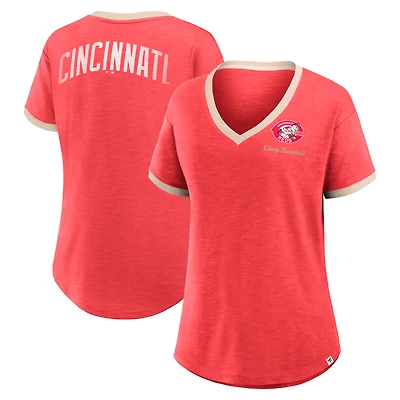 T-shirt à col en V rouge fanatiques pour femmes des Reds de Cincinnati Binge Worthy Stadium Slub