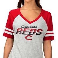 Women's G-III 4Her by Carl Banks Heather Gray Cincinnati Reds Goal Line Raglan V-Neck T-Shirt
