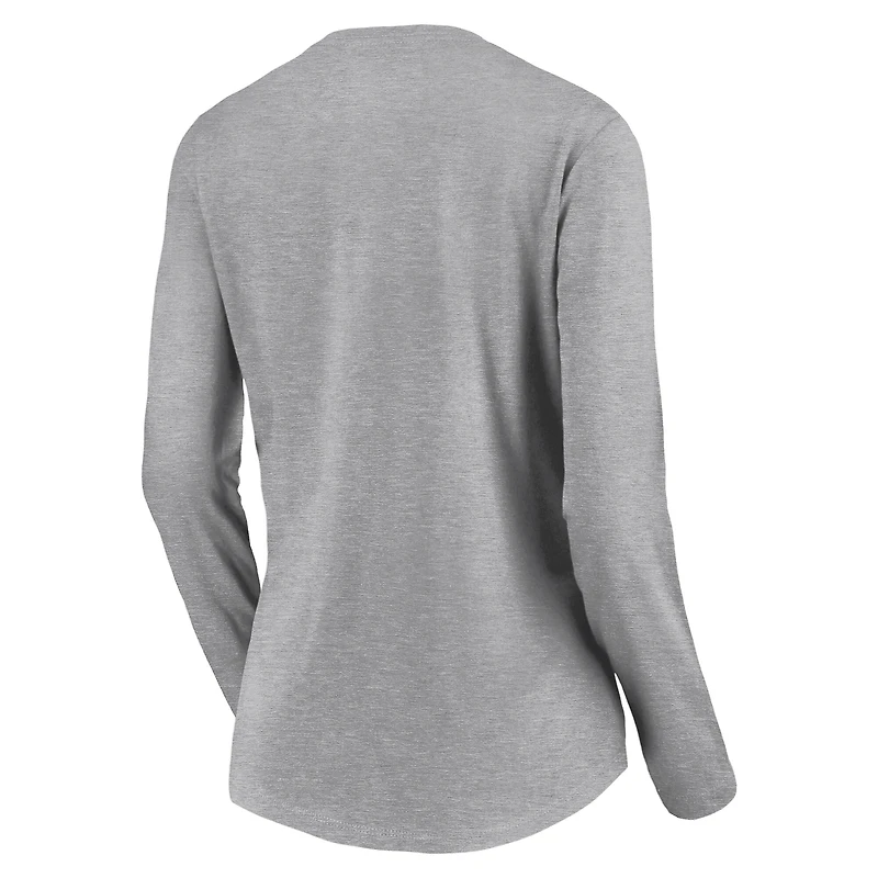 T-shirt gris à manches longues et col en V pour femme des Reds de Cincinnati Evanston Stencil