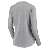 T-shirt gris à manches longues et col en V pour femme des Reds de Cincinnati Evanston Stencil