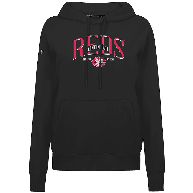 Women's Levelwear Black Cincinnati Reds  Adorn Throwback Spellout Pullover Hoodie