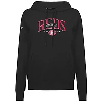Women's Levelwear Black Cincinnati Reds  Adorn Throwback Spellout Pullover Hoodie