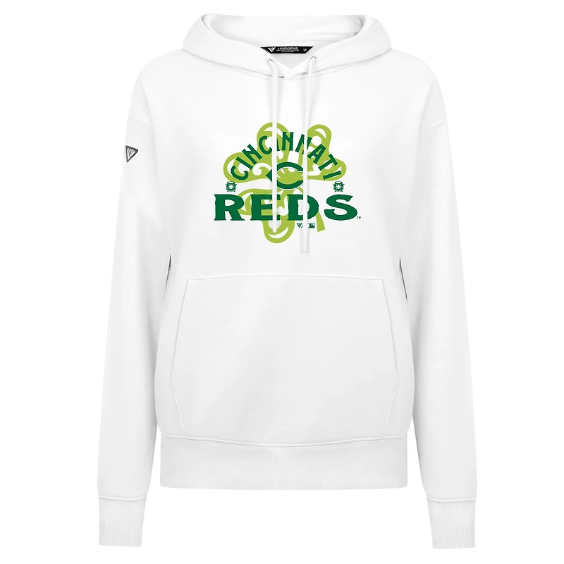 Sweat à capuche blanc pour femme Levelwear Cincinnati Reds St. Patrick's Day Adorn Shamrock