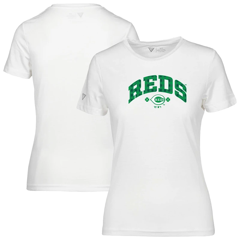 T-shirt à carreaux Maddox pour femme des Reds de Cincinnati blanc Levelwear la Saint-Patrick