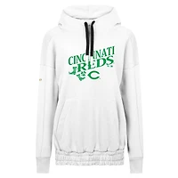 Women's Levelwear  White Cincinnati Reds St. Patrick's Day Waterfall Boots Pullover Hoodie