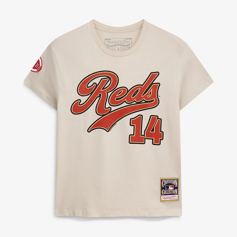 Women's Mitchell & Ness Pete Rose Cream Cincinnati Reds Cooperstown Name Number Throwback T-Shirt