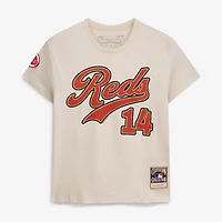 Women's Mitchell & Ness Pete Rose Cream Cincinnati Reds Cooperstown Name Number Throwback T-Shirt