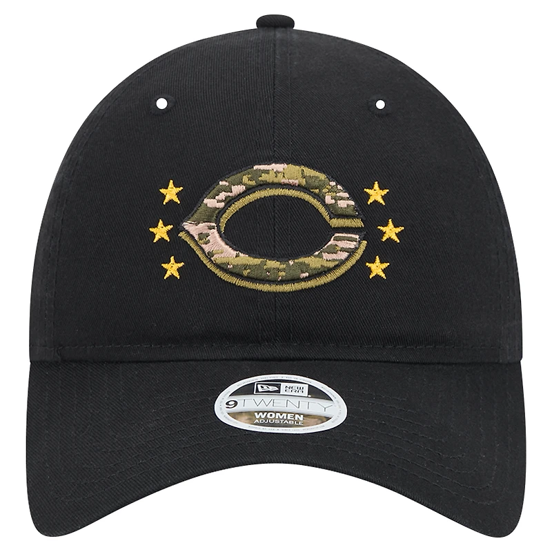 Casquette réglable New Era noire Cincinnati Reds 2024 Armed Forces Day 9TWENTY pour femme