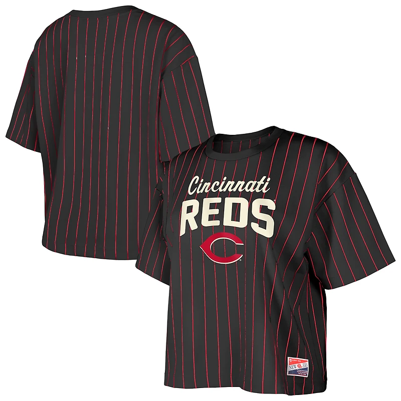 T-shirt court à rayures noires Cincinnati Reds Cooperstown Collection Multiplier pour femme de New Era