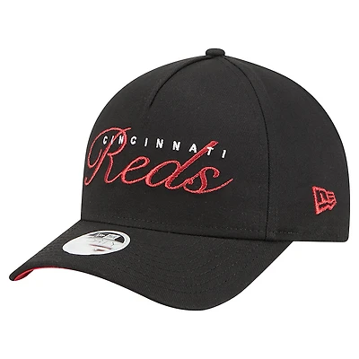 Casquette ajustable New Era noire métallisée 9FORTY des Cincinnati Reds pour femme