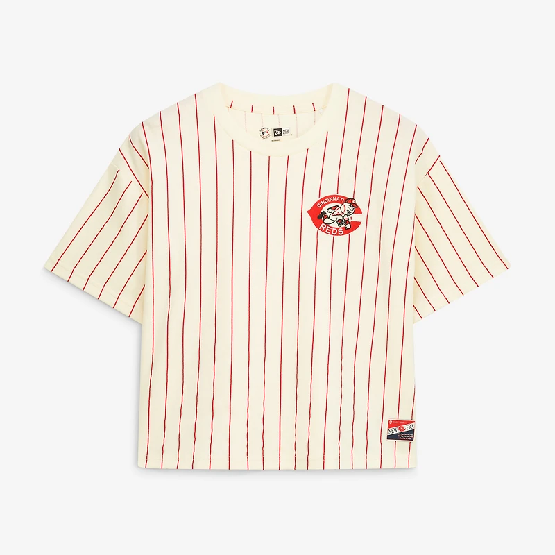 T-shirt New Era crème pour femme, style rétro, à l'effigie des Reds de Cincinnati