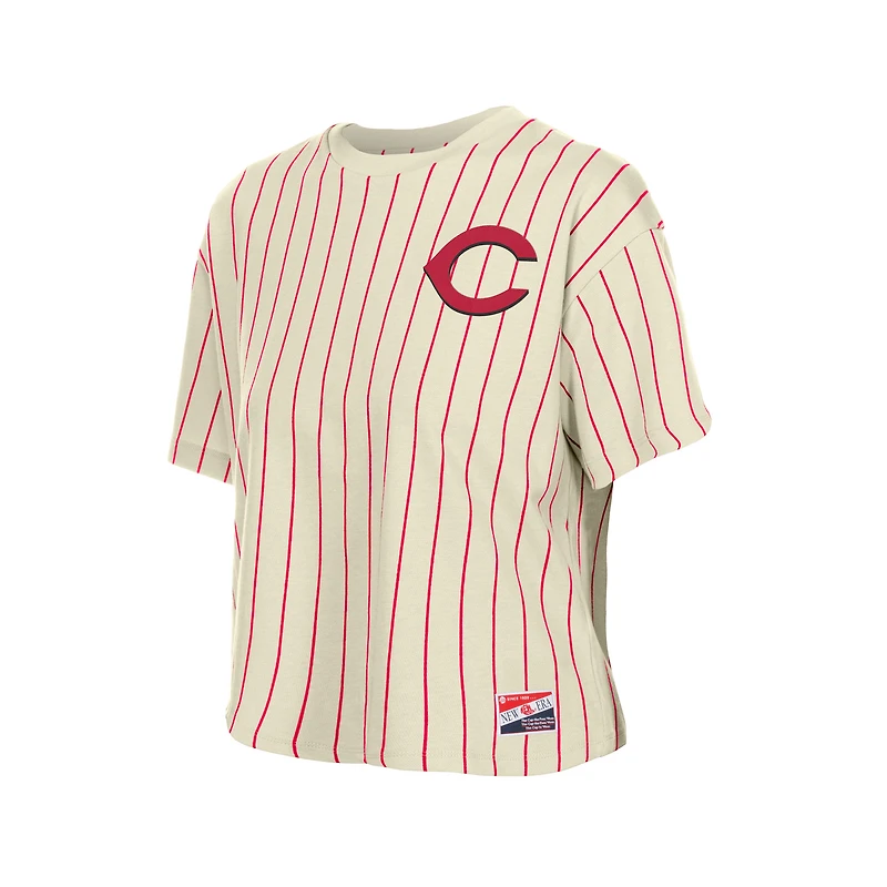 Women's New Era Cream Cincinnati Reds Throwback Boxy T-Shirt