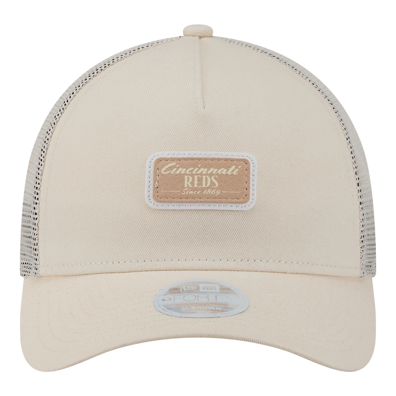 Women's New Era Light Beige Cincinnati Reds Tonal Patch 9FORTY M-Crown A-Frame Trucker Adjustable Hat