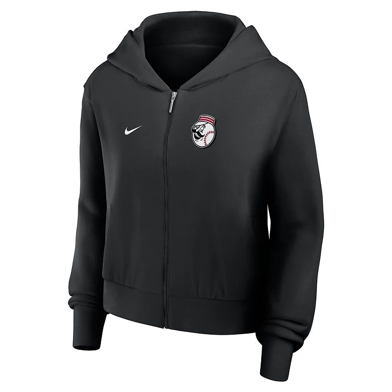 Women's Nike Black Cincinnati Reds Cropped Chill Full-Zip Hoodie