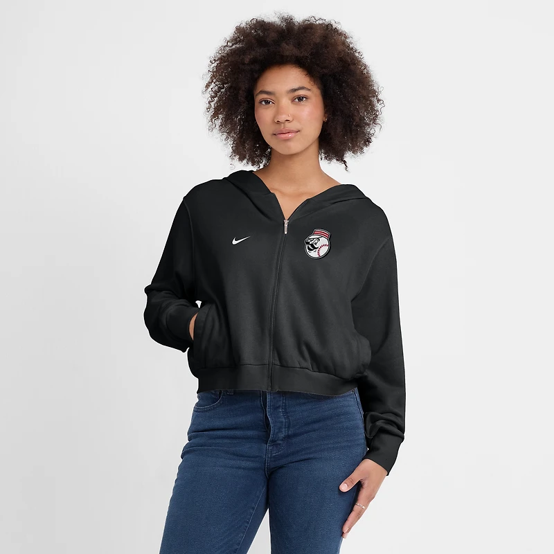 Women's Nike Black Cincinnati Reds Cropped Chill Full-Zip Hoodie