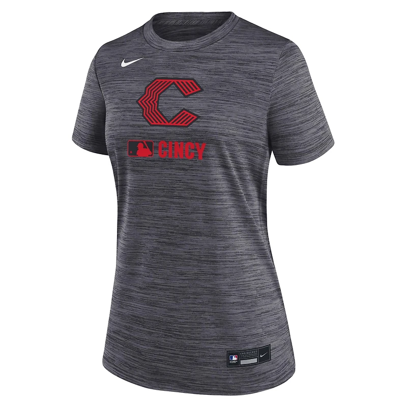 T-shirt Nike anthracite Cincinnati Reds Authentic Collection City Connect Velocity Dri-FIT pour femme
