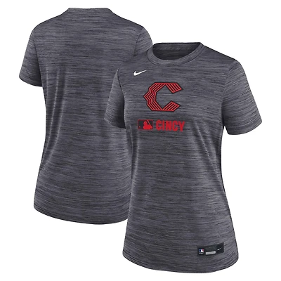 T-shirt Nike Cincinnati Reds Authentic Collection City Connect Velocity Performance pour femme, charbon de bois