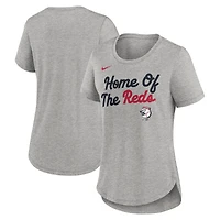 T-shirt Nike Heather Grey Cincinnati Reds Script Tri-Blend pour femme