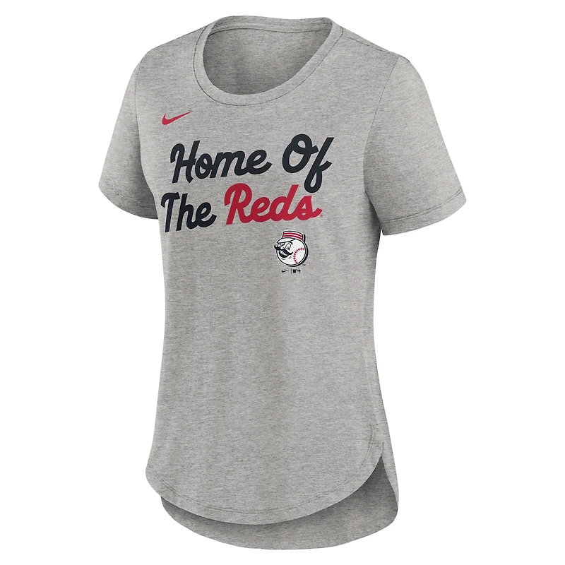 T-shirt Nike Heather Grey Cincinnati Reds Script Tri-Blend pour femme