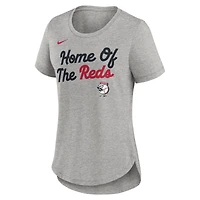 T-shirt Nike Heather Grey Cincinnati Reds Script Tri-Blend pour femme