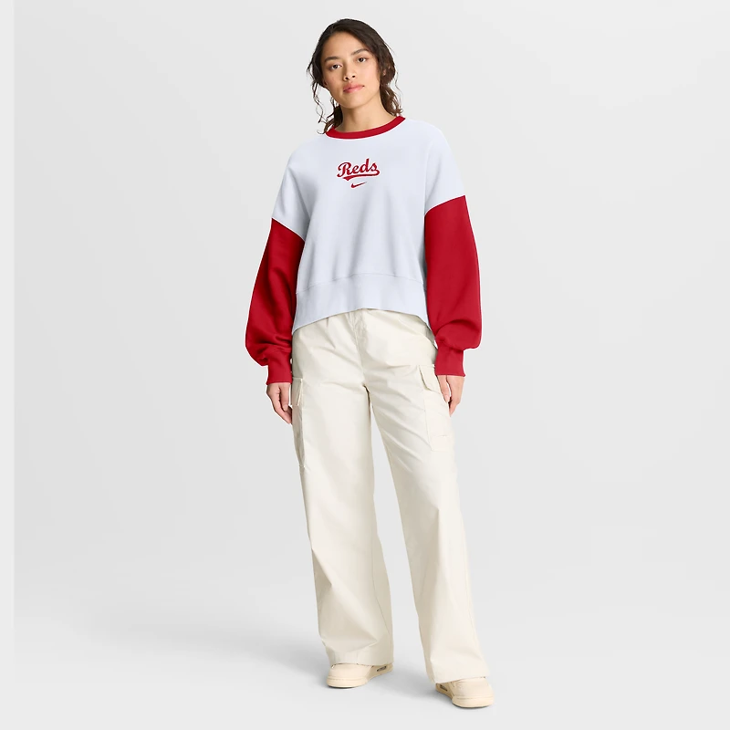Sweat-shirt polaire oversize Nike blanc et rouge Cincinnati Reds pour femme