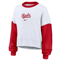 Women's Nike White/Red Cincinnati Reds Oversized High Hip Fleece Sweatshirt