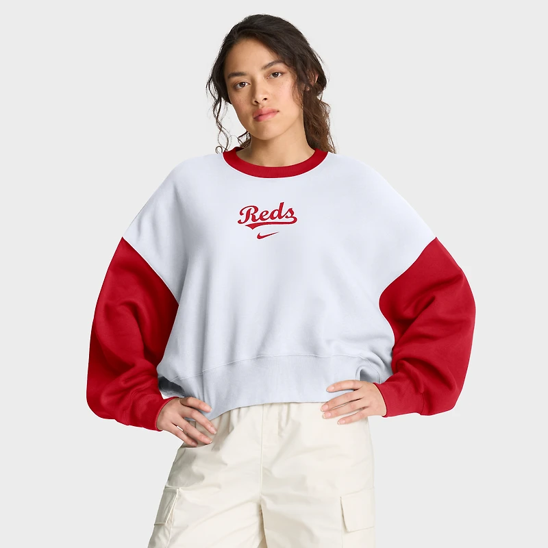 Sweat-shirt polaire oversize Nike blanc et rouge Cincinnati Reds pour femme