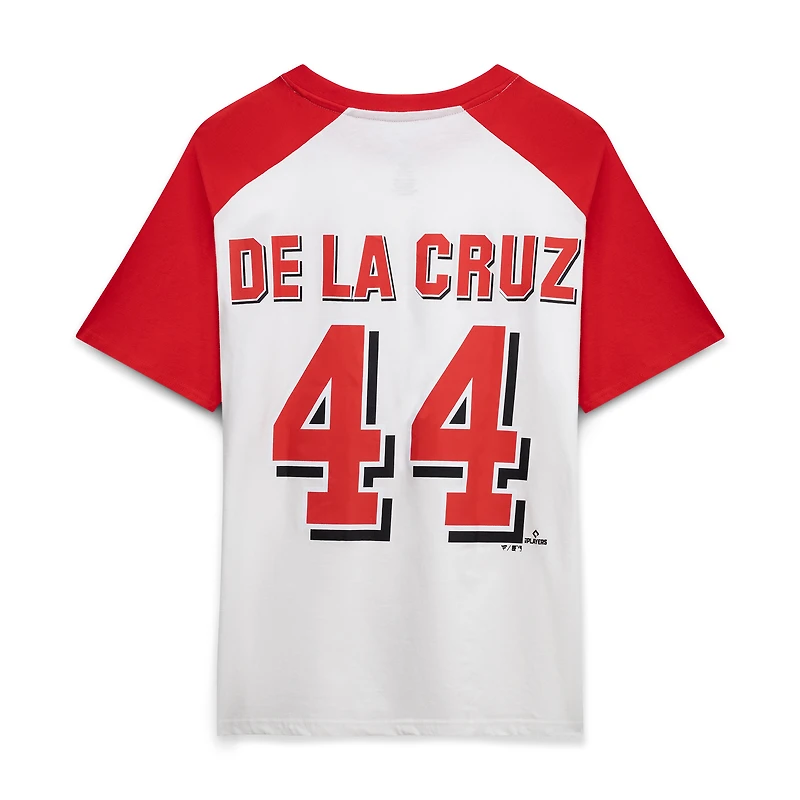 Women's Profile Elly De La Cruz White Cincinnati Reds Plus Name & Number Raglan Henley T-Shirt