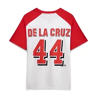 Women's Profile Elly De La Cruz White Cincinnati Reds Plus Name & Number Raglan Henley T-Shirt