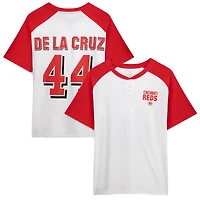 Women's Profile Elly De La Cruz White Cincinnati Reds Plus Name & Number Raglan Henley T-Shirt