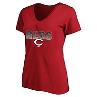 T-shirt à col en V rouge Cincinnati Reds pour femmes, grande taille, avec logo.