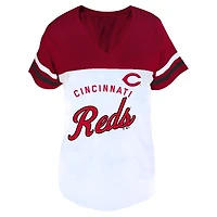 Women's Profile White/Red Cincinnati Reds Plus Two-Stripe V-Neck T-Shirt