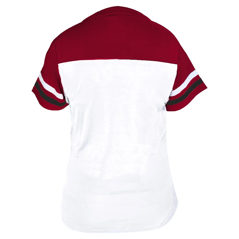 Profil femme - T-shirt à col en V blanc et rouge Cincinnati Reds grande taille